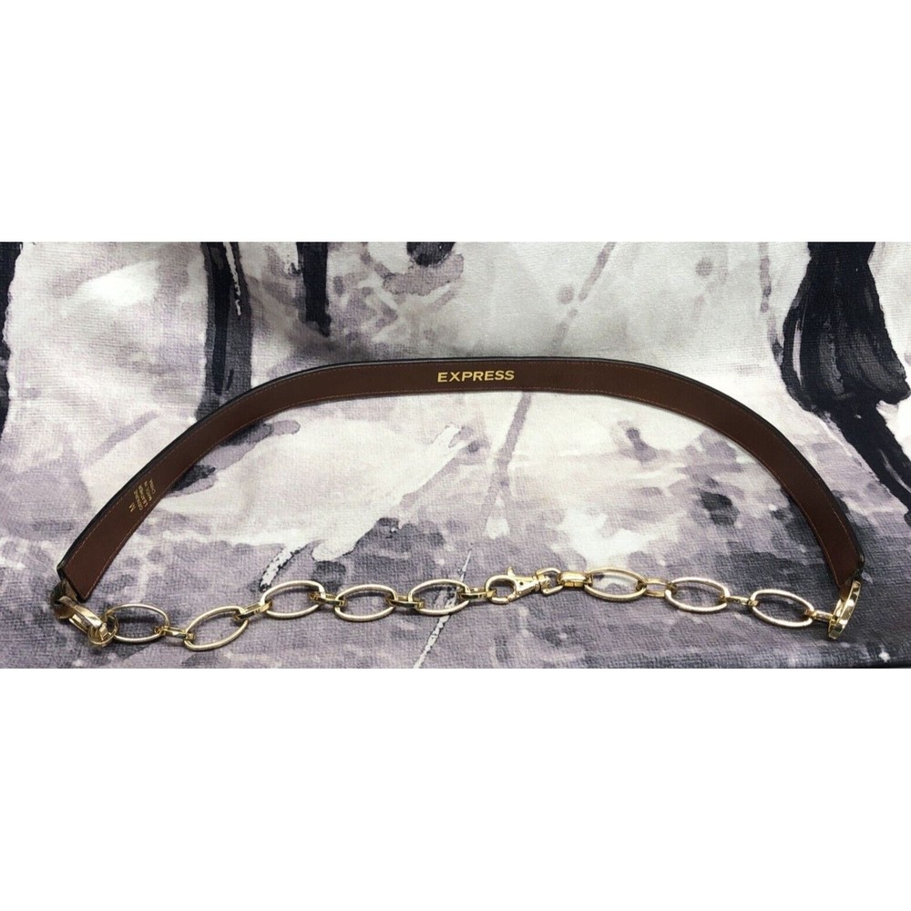 Express Womens Genuine Leather Chain Belt Medium Brown Animal Print Embossed - Picture 1 of 12